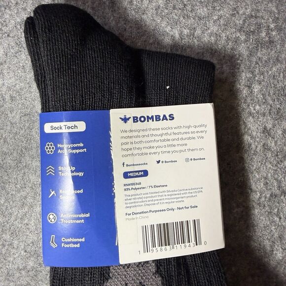 NEW Bombas Black Crew Socks Medium 2 Pairs NWT - Picture 6 of 10